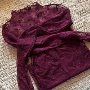 Free People Lace Plum Long Sleeved Layer Top